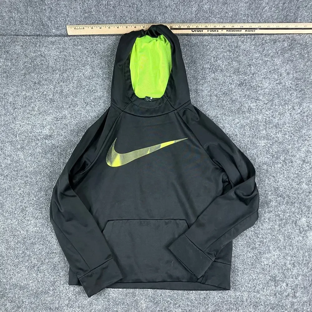 Nike Dri-Fit Hoodie Boys Size L Black Green Pullover Athletic Lightweight Active
